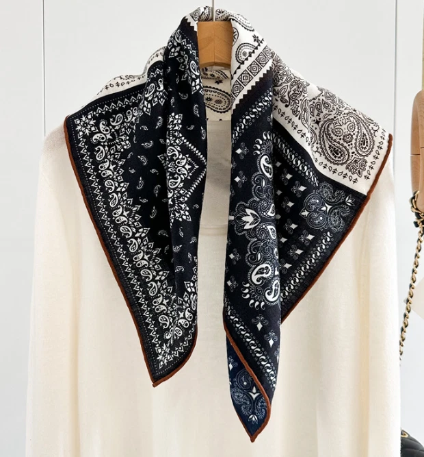70% Cashmere 30% Silk Shawl Bandana 26'' cashew Print Neckerchief Scarf Wrap new