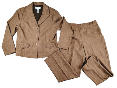 Prophecy Dress Y2K Brown Beaded Pantsuit Women's Size 14 2-Piece Set Estilo