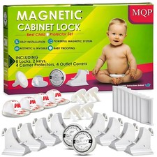 8 Pack Magnetic Cabinet Locks Baby Proofing Kit - MQP Child 8 Kit, White