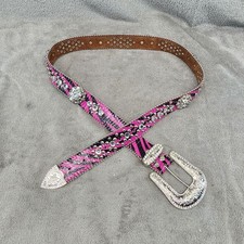 Belt Womens Size 38 Pink  Black Rhinestone Studded Western Cowgirl
