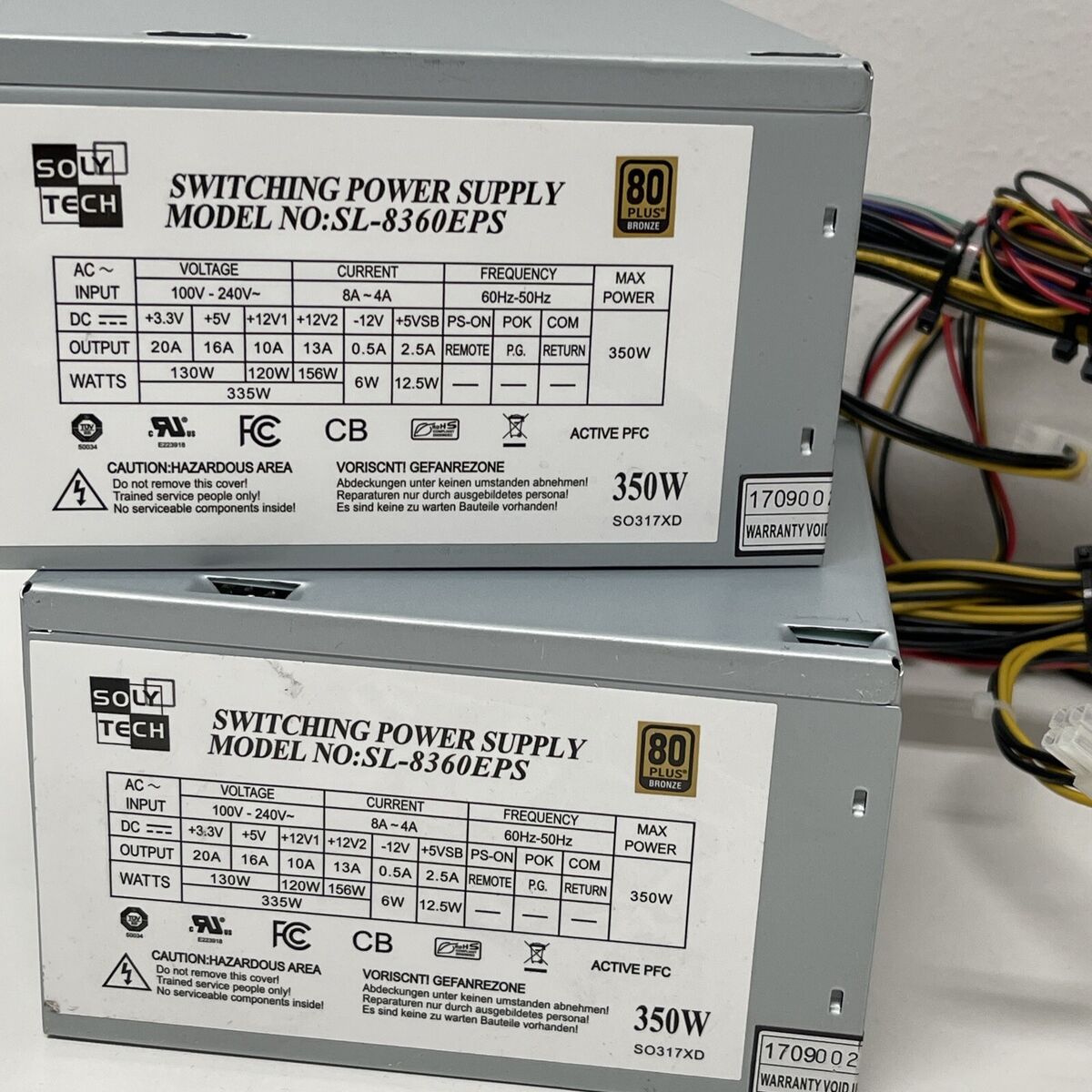 2x Soly Tech 350W Switching ATX Power Supply SL-8360EPS 80 2x Soly Tech 350W Switching ATX Power Supply SL-8360EPS 80
