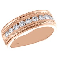 10K Rose Gold Rund Diamant Milgrain Ehering Kanal Set 7.75Mm Ring 1 Karat