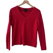 Tahari Pure Lux Red 100 Cashmere V-Neck Soft Long Sleeve Sweater Size L