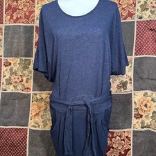 James Perse Standard Shirt Dress Women's 2 Navy Blue Wool Blend Bow Tie Waist