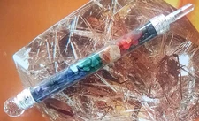 LARGE HANDMADE 6.5" CHAKRA CRYSTAL AND SILVER WAND WITH QUARTZ POINT AND ORB