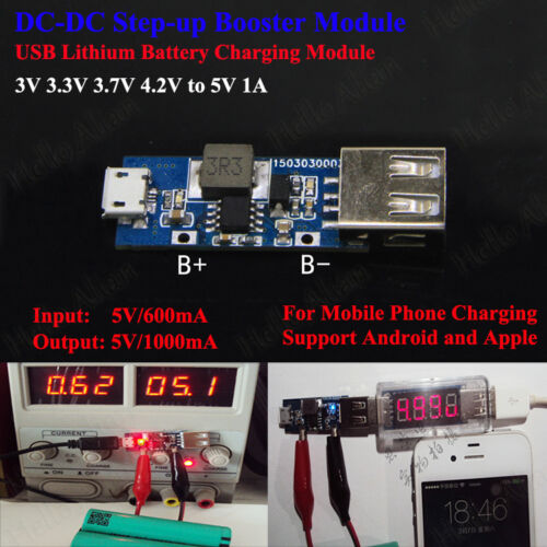 USB DC-DC Step up USB Lithium Battery Charging Module 3v 3.3v 3.7v 4.2V to 5V 1A - Afbeelding 1 van 5