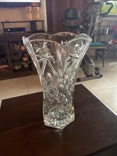 Gorgeous Glass Vase 10.5 in tall 6 in wide Scalloped Rim. Great Etched Design.