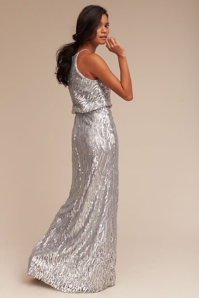 nwt anthropologie BHLDN Alana Dress Size14 Donna Morgan Wedding Platinum  Sequin