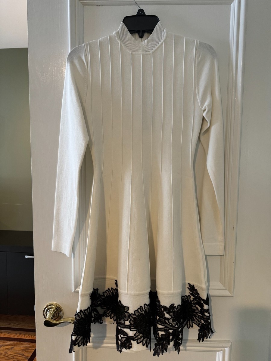 NEW LELA ROSE ROUND NECK ZIP BACK LONG SLEEVES LACE TRIME DRESS XS WHITE | eBay NEW LELA ROSE ROUND NECK ZIP BACK LONG SLEEVES LACE TRIME DRESS XS WHITE | eBay