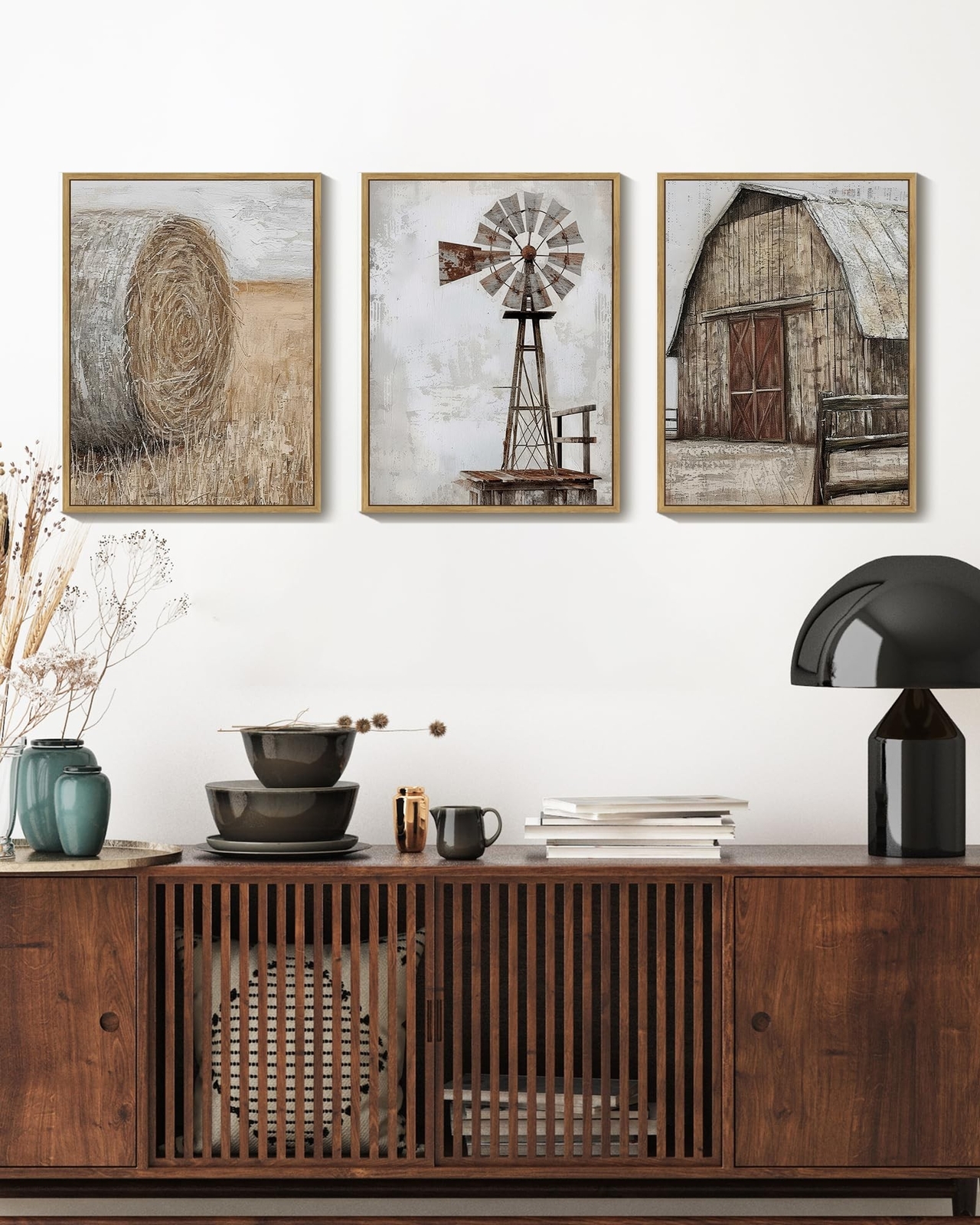 Drsoum Farmhouse Wall Art Vintage Rustic Windmill Barn Cornfield Pictures Fra...