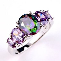 Unusual Mystic Topaz And Amethyst Style Fashion Ring In Size R1/2 Unusual Mystic Topaz And Amethyst Style Fashion Ring In Size R1/2