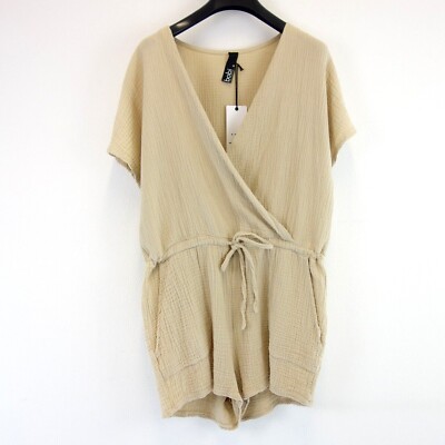 Overall Bobi beige Damen Seersucker Sommer Kurzer Jumpsuit Sandy Einteiler Neu