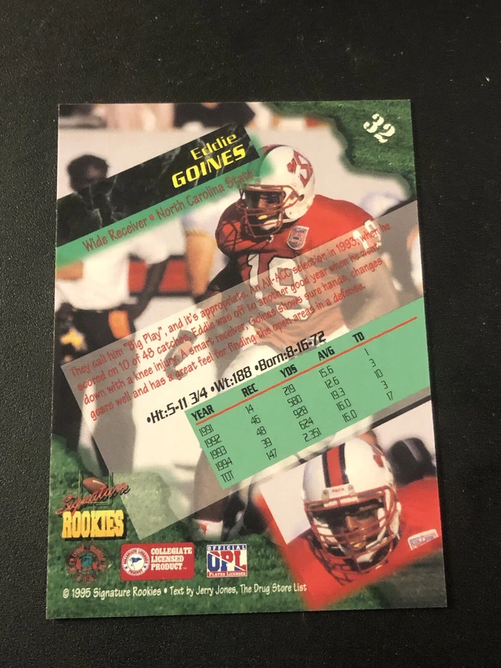 1995 Signature Rookies Signatures /7750 Eddie Goines #32 Rookie Auto RC - Image 2 of 2