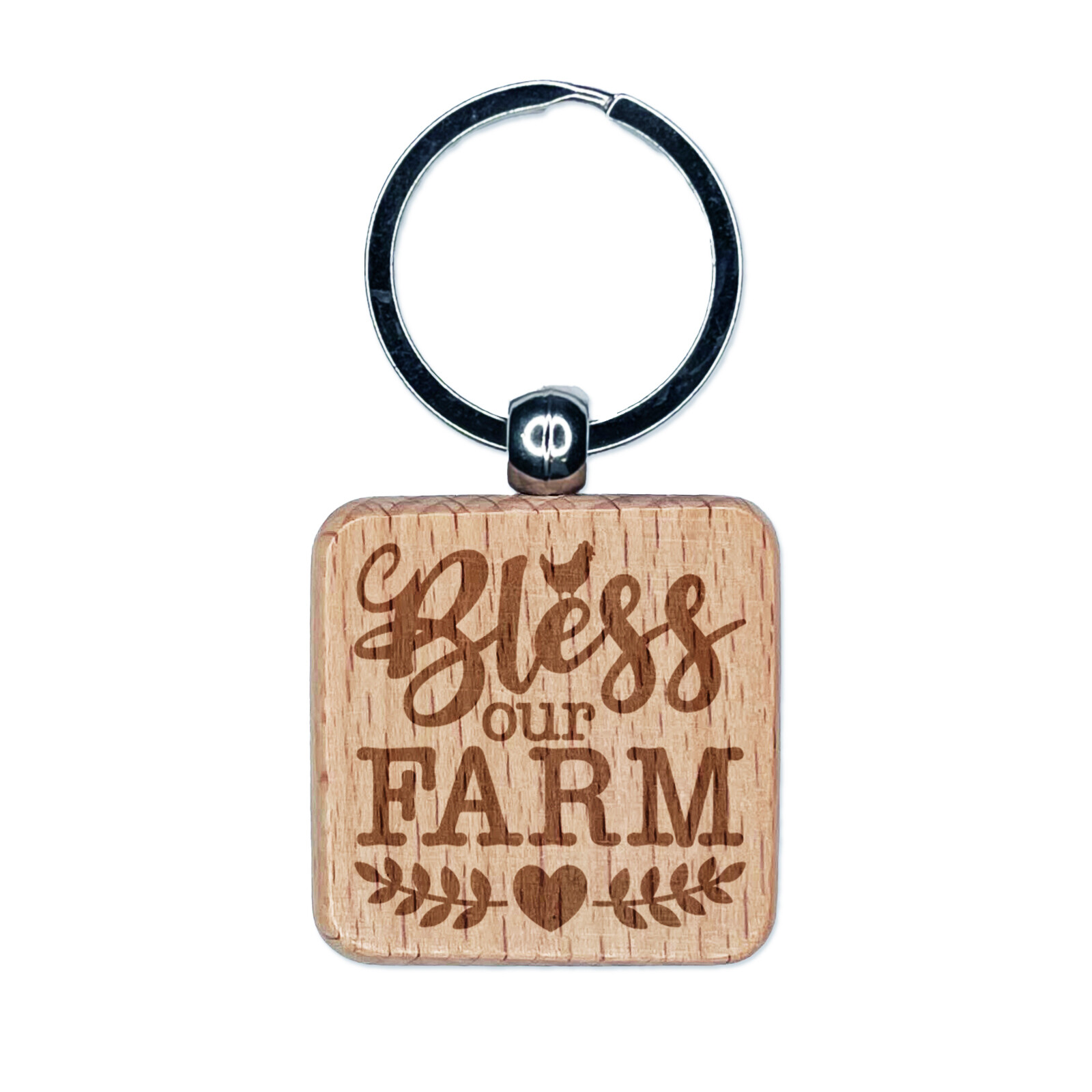 Bless Our Farm Engraved Wood Square Keychain Tag Charm