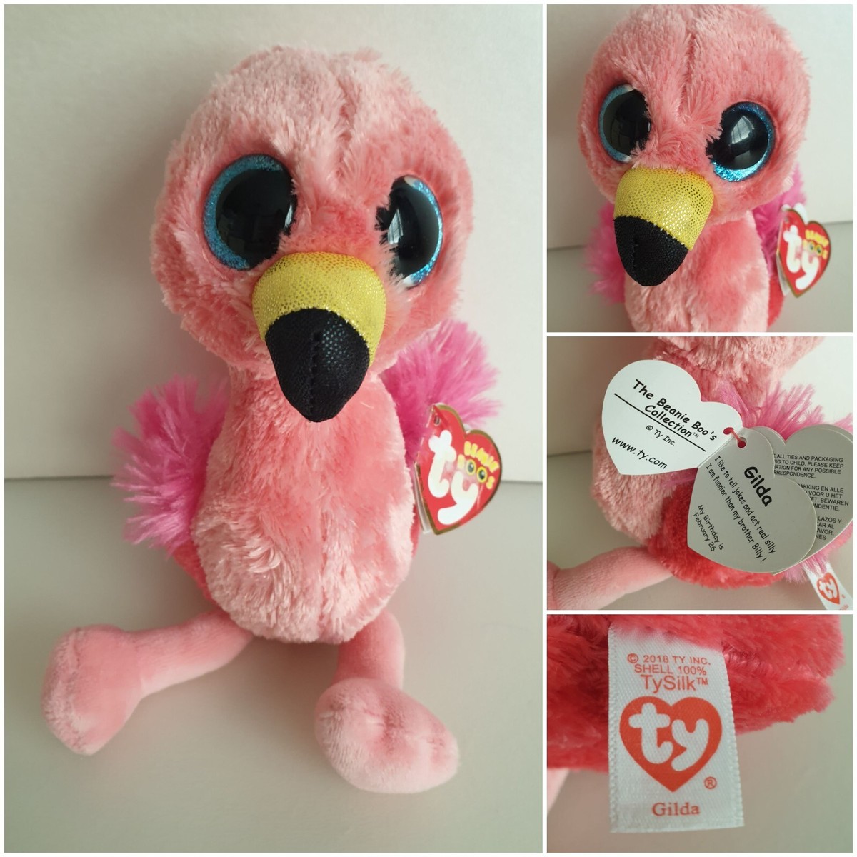 TY Beanie Boos GILDA Flamingo 2018 Retired 9” Silk Plush with