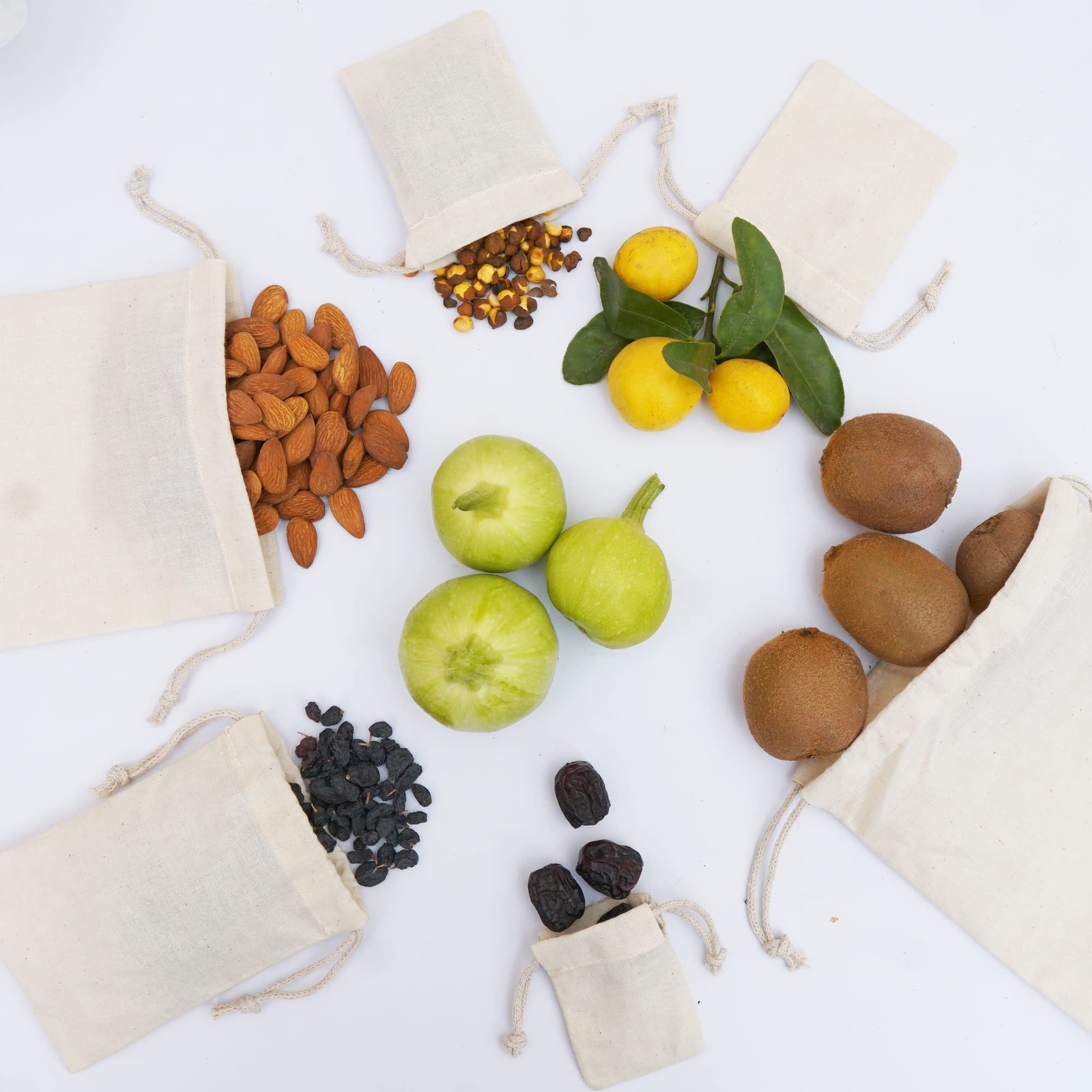 Premium Reusable 4x6 Inch Cotton Muslin Drawstring Produce Bags (2-Pack)  