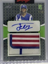 2021 LEAF PERFECT GAME GREEN JAYDEN HYLTON FLAG PATCH AUTO # 7/19