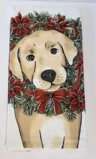 Sleigh Bell Bistro Yellow Lab Dog Christmas Cotton Kitchen Towel 16"x26" New!