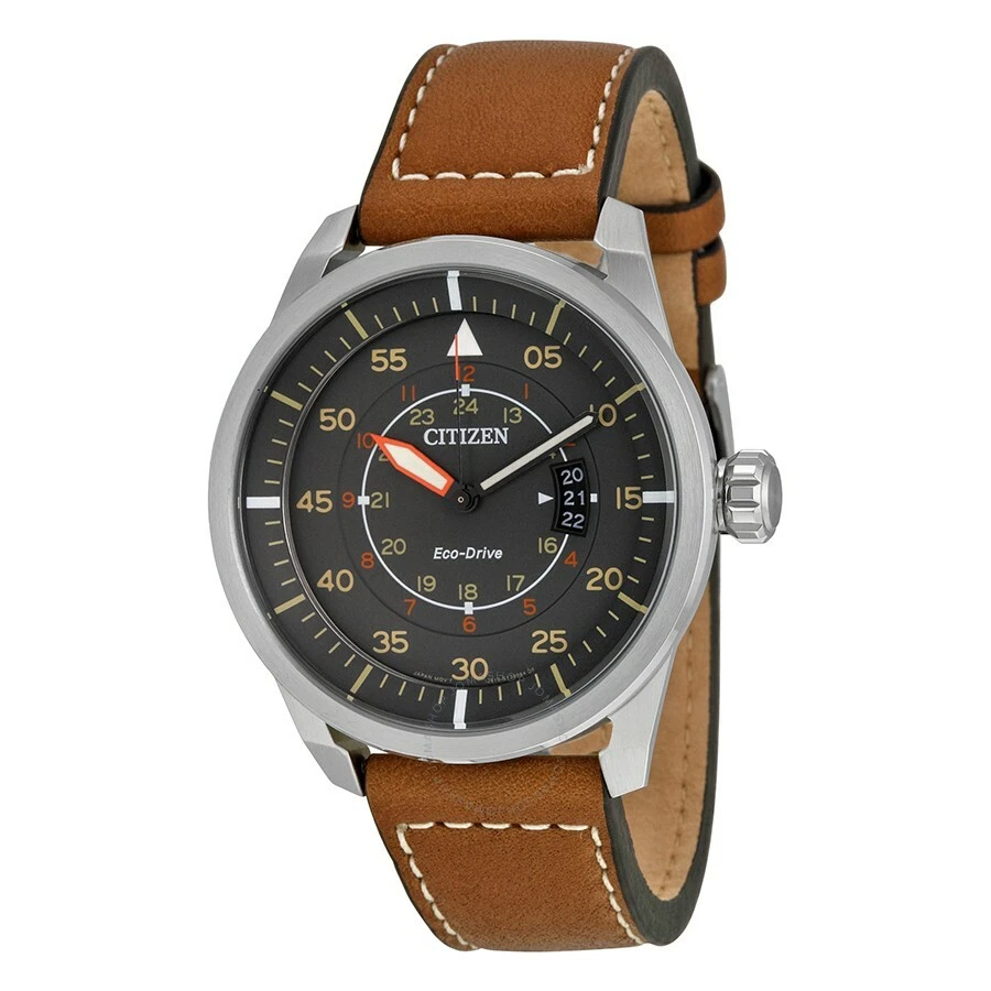 全新 Citizen Avion AW1361-10H 22 毫米棕色皮革表带 仅替换件 — 第 3/3 张图片