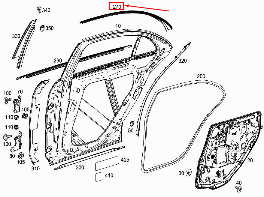 MERCEDES-BENZ S W222 Top Rear LH Window Frame Trim Strip 