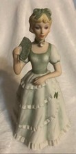Vintage Estate Sale Porcelain Lady Figurine With Fan 8" Flower Missing On Dress
