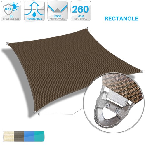 Patio 7-12FT Cavo Parasole Vela Riparo Rete Rettangolare Tettoia Copertura Cortile Marrone - Foto 2 di 6