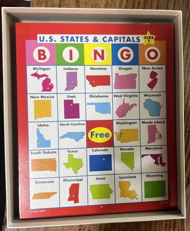 Juego BINGO Estados y Capitales de Estados Unidos - Carson-Dellosa - NUEVO - (Esquinas usadas en caja) Foto 2 de 4