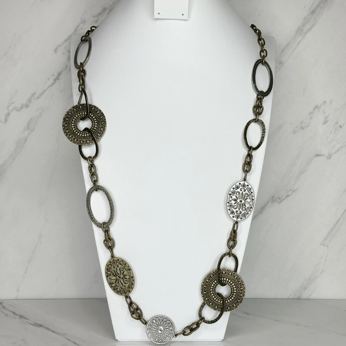 Premier Designs Chunky Rhinestone Floral Silver Gold Tone Chain
