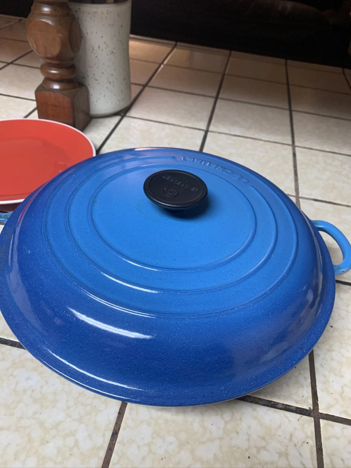 Le Creuset France #30 Blue Enamel Large Cast Iron Round Dutch Oven With Lid 12in