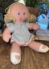 Vintage 1970s Eden Toys Stuffed Doll Painted Face Blonde Yarn Hair