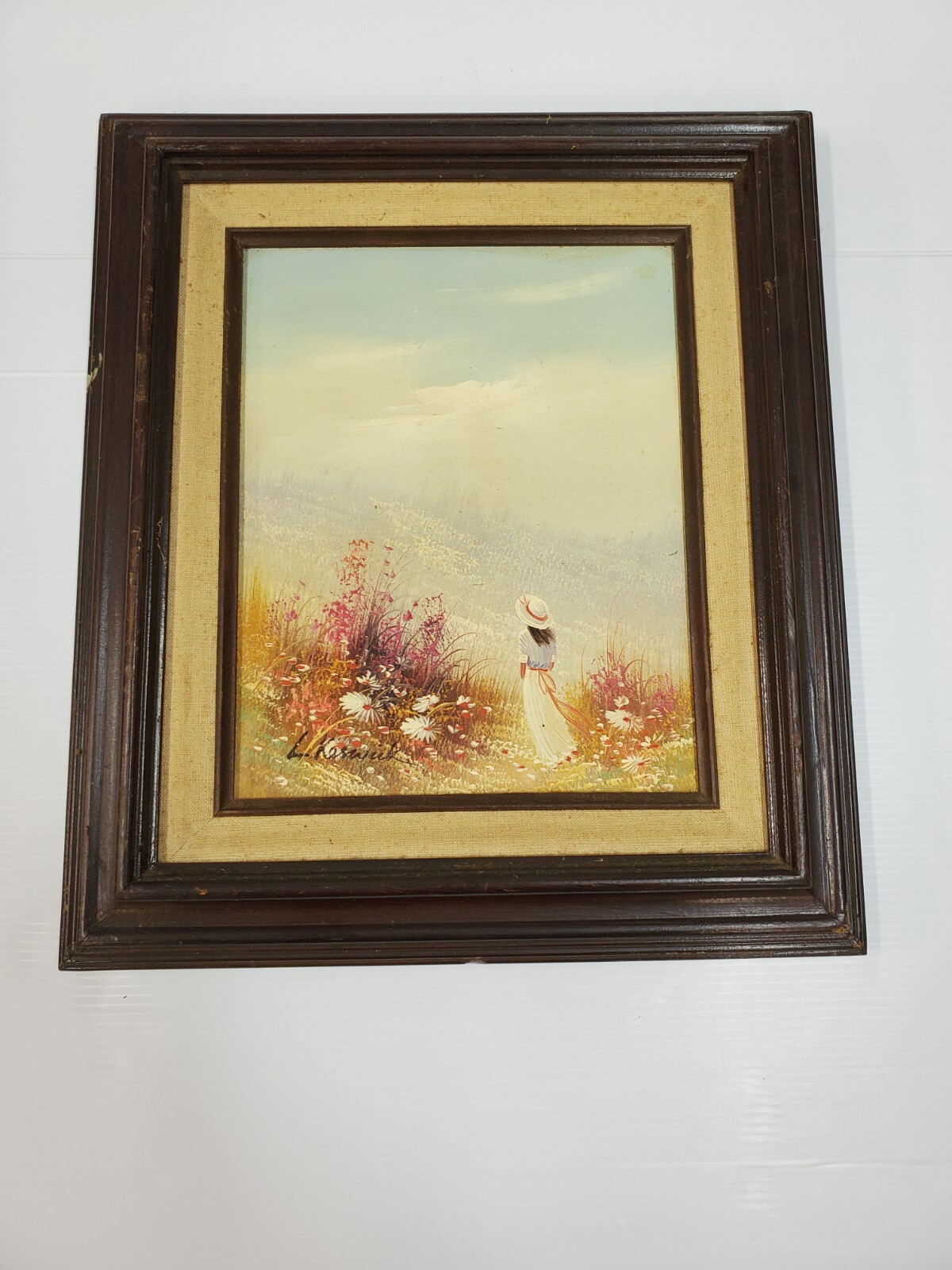 Vintage Original Oil Painting Signed L. Keswick Flowers and sky! eBay