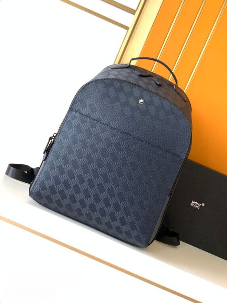 New MB Men Black Blue Leather Backpack Top quality fashion Exquisite #129963