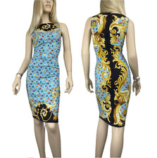 Dolce$Gabbana IT40 silk blue dress print small flower on the back print flames