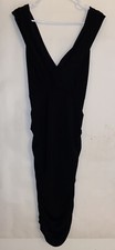 Tart Women Midi Black Dress Deep Double V-CutRuched Bodycon Size L