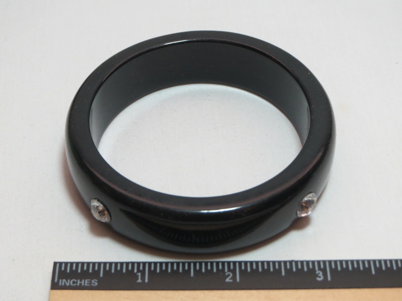 Solid Black Chunky Lucite Rhinestone Bangle Brace… - image 4