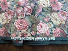 1Yd/45" 100%cotton VTG/USA "Fabri-Quilt, Inc" DARK GREEN w/PINKS Flowers NEW BTY