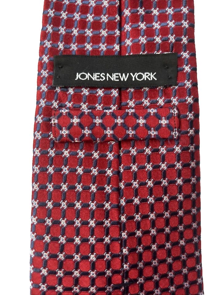 Jones New York 100% 真丝男式领带银色方格勃艮第提花 61x3 6/8 — 第 3/4 张图片