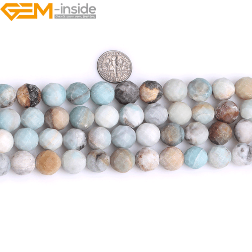 Natural Round Frosted Faceted Multi Color Amazonite Beads Jewelry Making 15'' - Picture 3 of 8