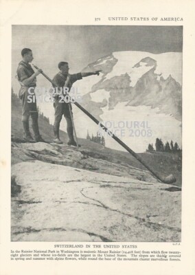 USA MOUNT RAINER NATIONAL PARK MEN PIPE ICE C 1930 PHOTO ILLUSTRATION PRINT 