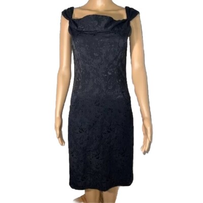 Notice, 6, black lace overlay cocktail dress ruched neckline, square back, zip | eBay Notice, 6, black lace overlay cocktail dress ruched neckline, square back, zip | eBay