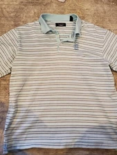 Straight down TPC Sawgrass Golf Polo Men Large Blue White Brown Striped 