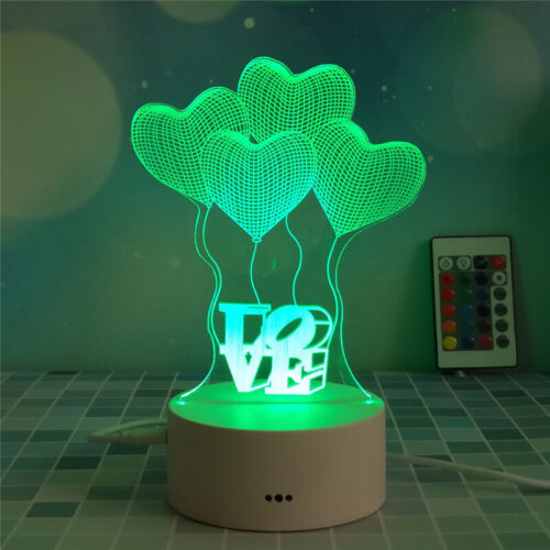 3D Night Light LED Lamp 7 Color Changing USB Rechargable Remote Control Gift Toy - Picture 1 of 37