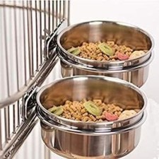 2x 10oz Stainless Steel Bowls w/ Clamp Bird Feeder for Hamster Small Animal Cage