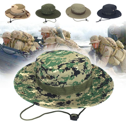 Boonie Bucket Hats Outdoor Fishing Hunting Wide Brim Mesh Camo Safari Sun Cap - Picture 6 of 10