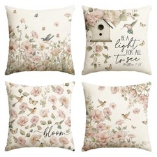 Spring Bloom Floral Birds Throw Pillow Covers, 18 x 18 Inch Be A Light for