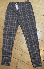 Boohoo Stretch Trousers. Size 12. Tonal Check Jersey Leggings. BNWT. Made In UK