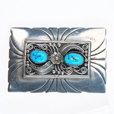 R Navajo Sterling silver and turquoise vintage belt buckle