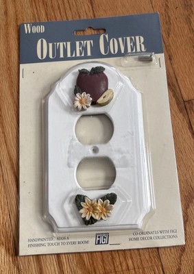Vintage Figi Apple Daisy Switchplate Outlet Cover Wood Handpainted Kitchen Decor