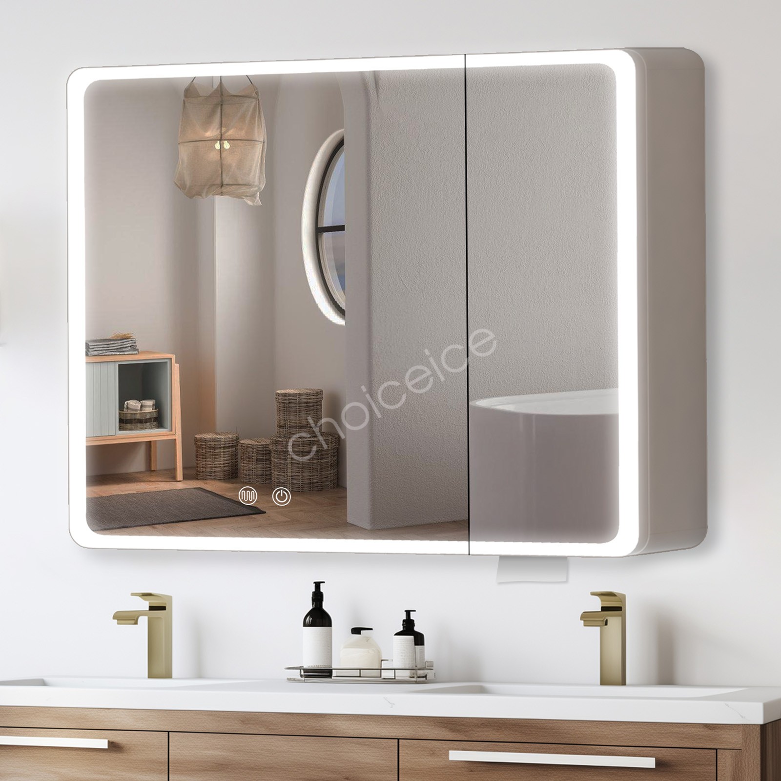 Lighted Medicine Cabinet with Mirror Wall Mounted Bathroom Cabinet LED Lights.