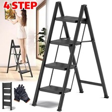 4 Step Ladder Folding Step Stool Heavy Duty Metal Small Compact Foldable Ladders